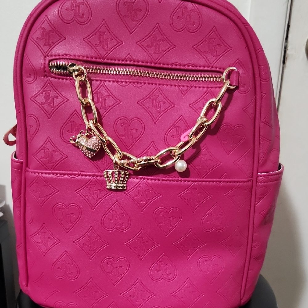 Juicy Couture Pink and Gold Backpack with Chain Accents